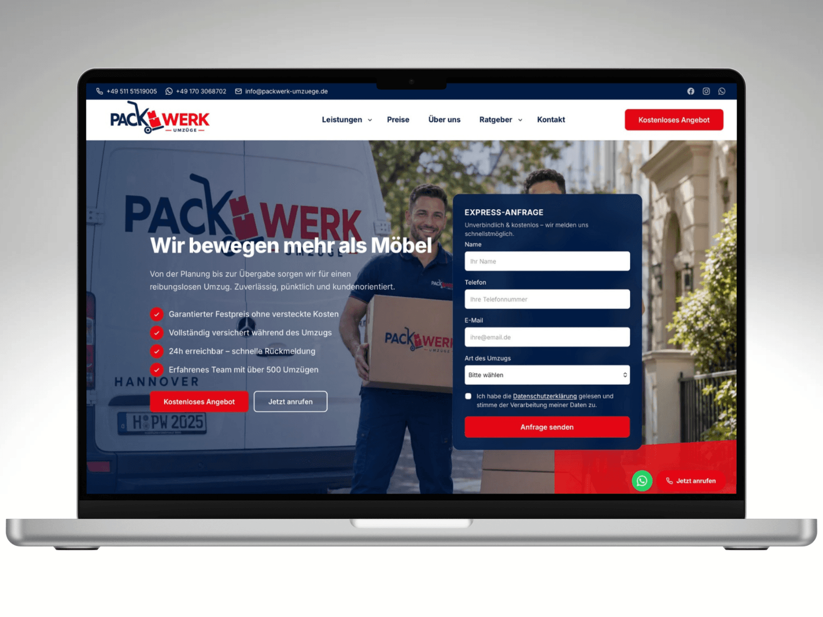 Packwerk Umzüge, Website-Vorschau